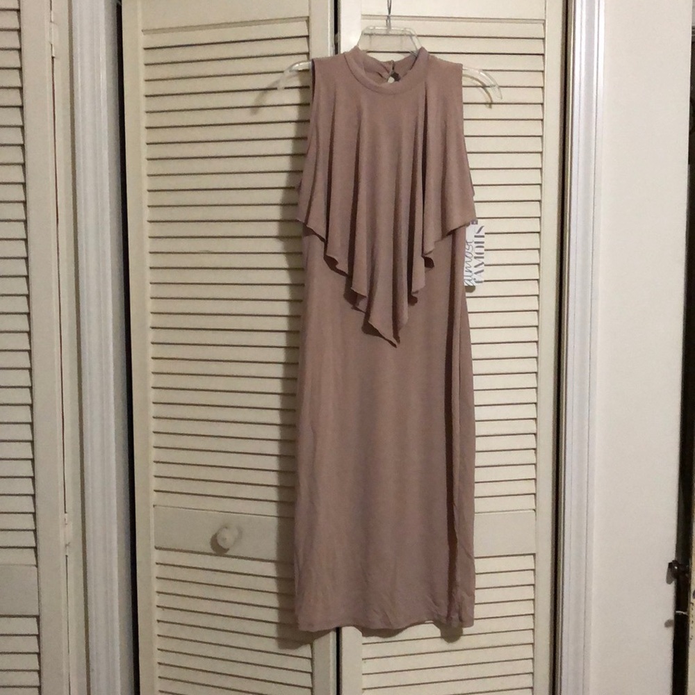 MockNeck, Nude Bodycon Dress with Waterfall Collar